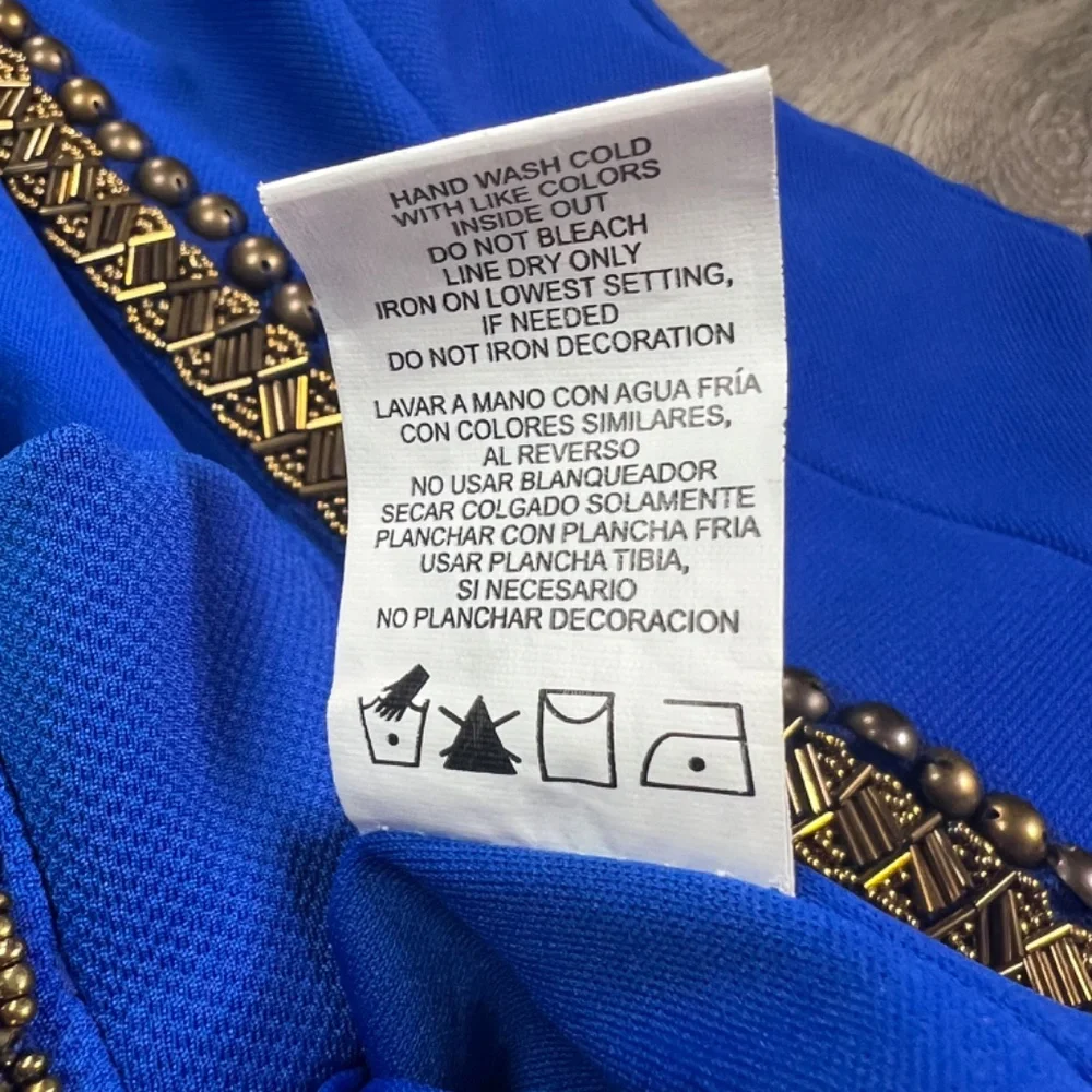 XOXO Fit & Flare, Open Back, Beaded Dress - Blue & Gold - Juniors Sz M (NWOT) - Picture 9 of 9